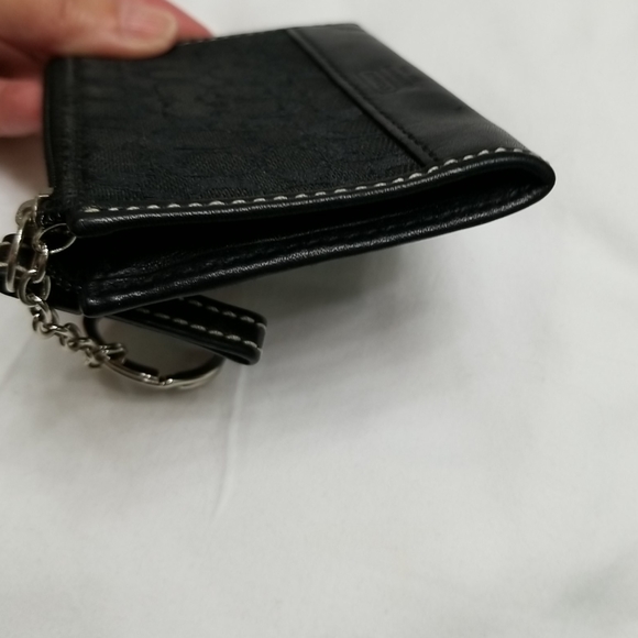 Coach Signature Mini Skinny ID Card Case Coin Purse Keychain Black - Picture 6 of 8